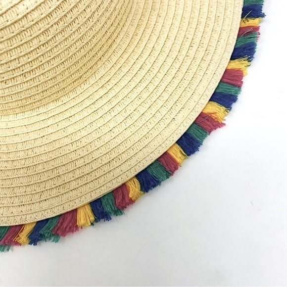 Mudd Sun Hat W/ Multicolor Fringe OS - Picture 7 of 9